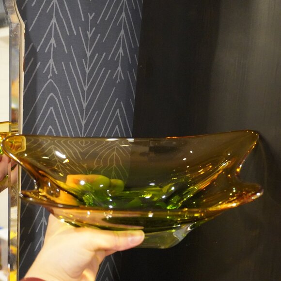 Bohemian Niagara Series Amber & Green Sommerso Chech Glass Bowl by Karel Zemek - Picture 11 of 15